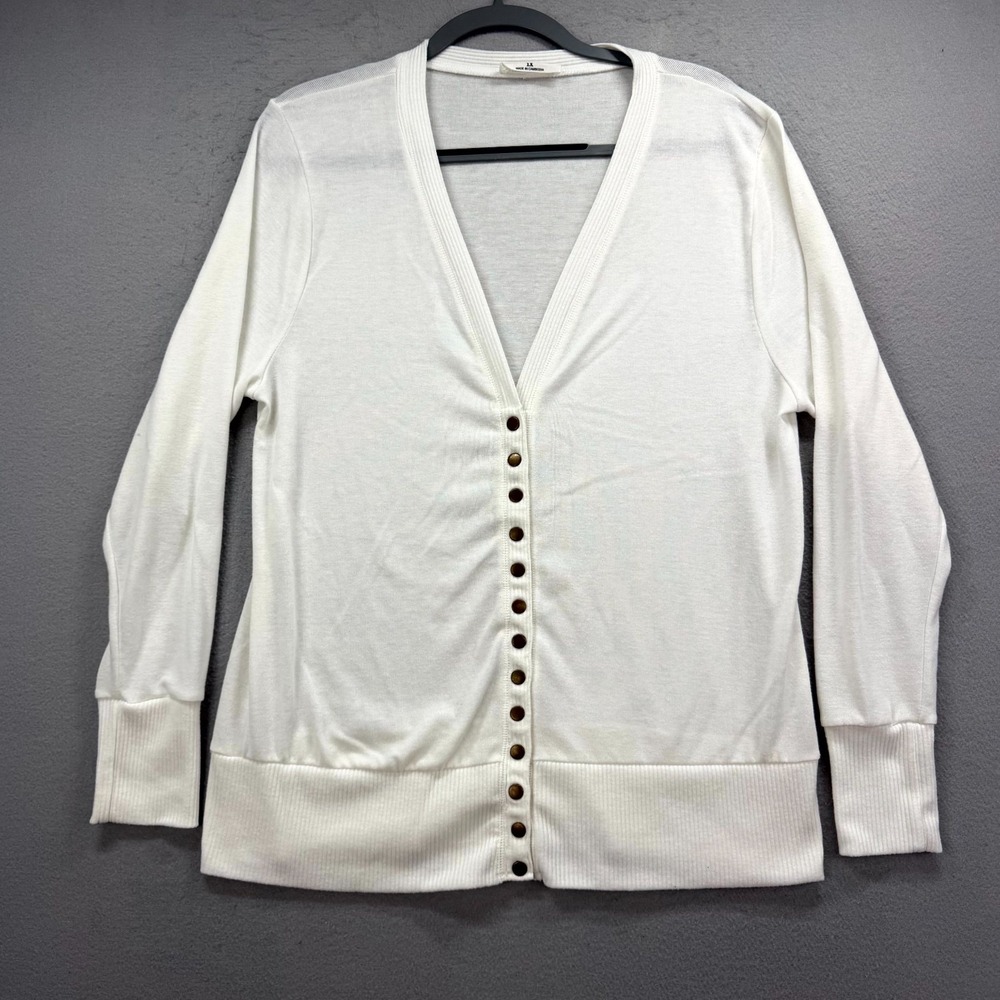 Zenana‎ Outfitters Cardigan Sweater Womens 1X White Knit Long Sleeve Snap Button